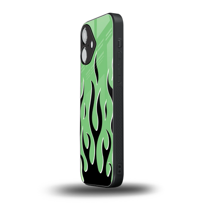Y2K Retro Green Flames iPhone 16 mobile cover | shockproof glass phone case