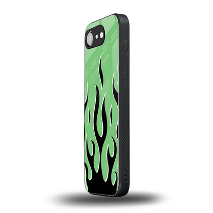 Y2K Retro Green Flames iphone 16e mobile cover | shockproof glass phone case