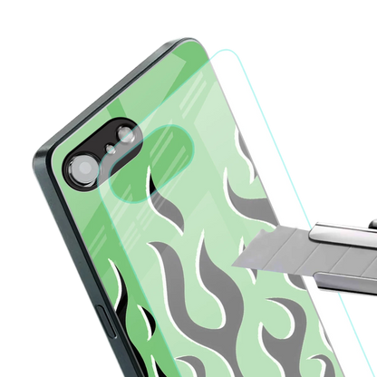 Y2K Retro Green Flames stylish phone case for iphone 16e | glossy glass and slim fit