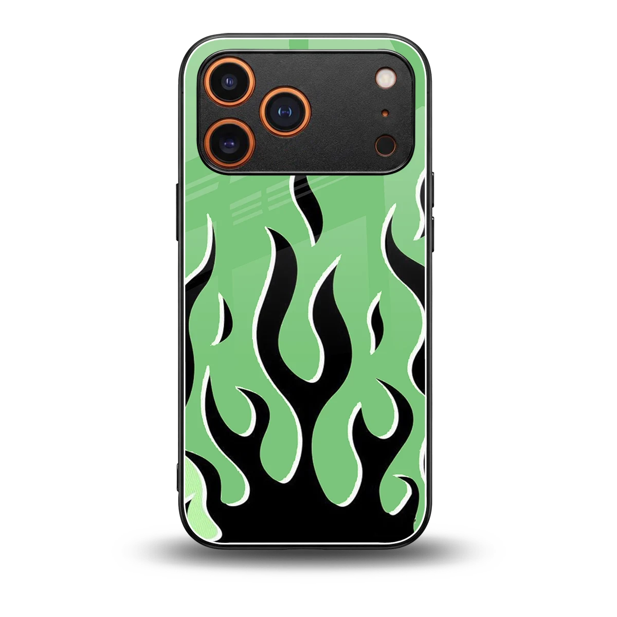 Y2K Retro Green Flames back phone cover | glass case for iphone 17 pro
