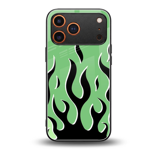 Y2K Retro Green Flames back phone cover | glass case for iphone 17 pro max