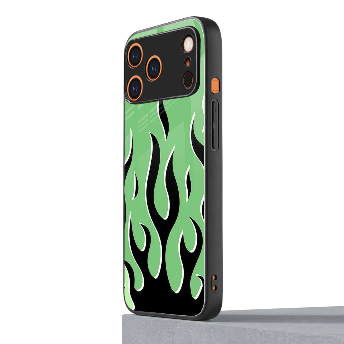 Y2K Retro Green Flames iphone 17 pro mobile cover | shockproof glass phone case