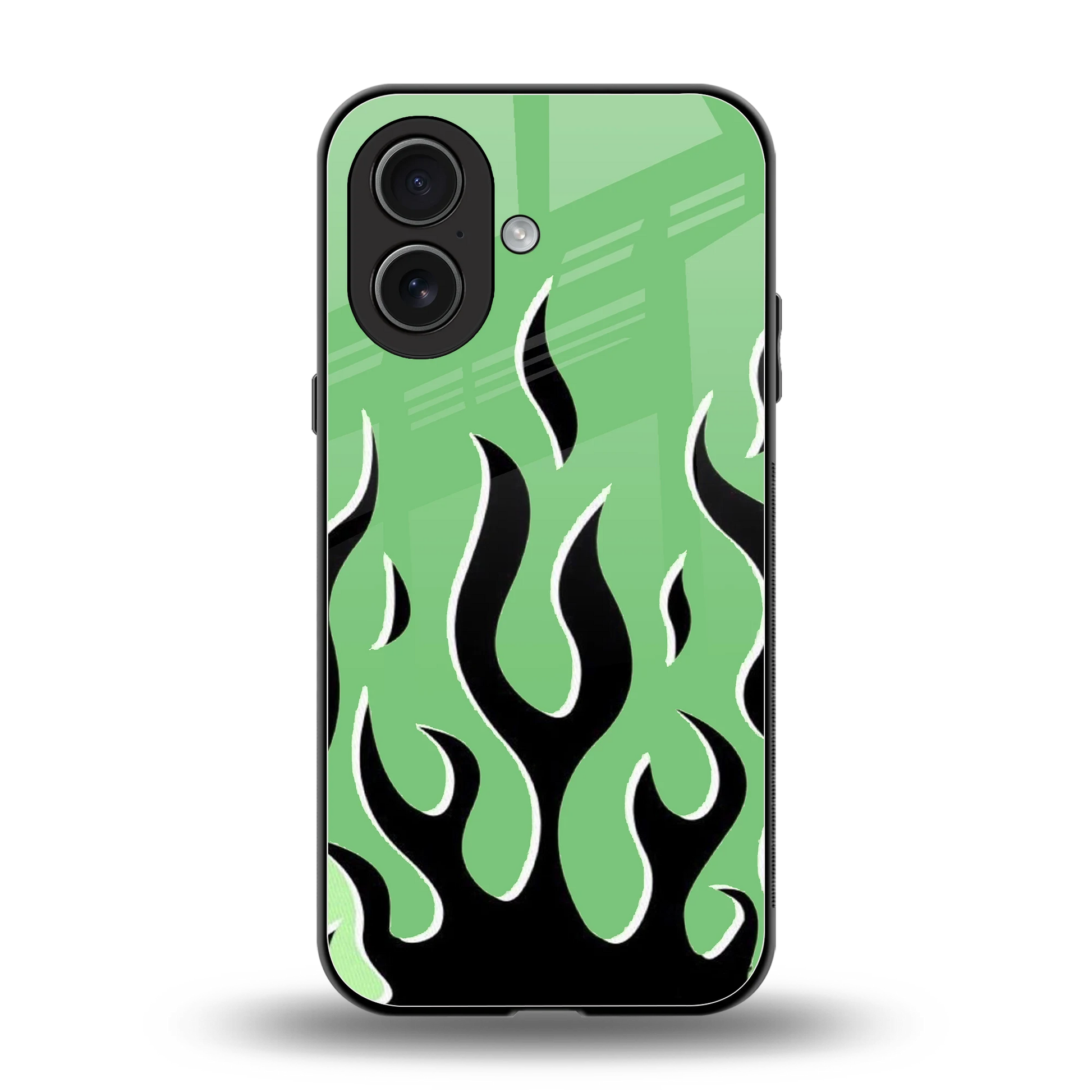 Y2K Retro Green Flames back phone cover | glass case for iphone 17
