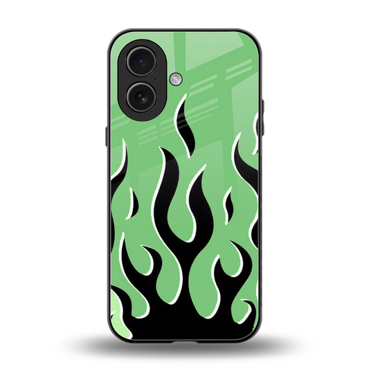 Y2K Retro Green Flames back phone cover | glass case for iphone 17