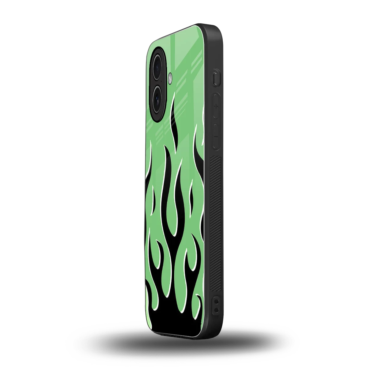 Y2K Retro Green Flames iphone 17 mobile cover | shockproof glass phone case