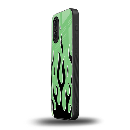Y2K Retro Green Flames iphone 17 mobile cover | shockproof glass phone case