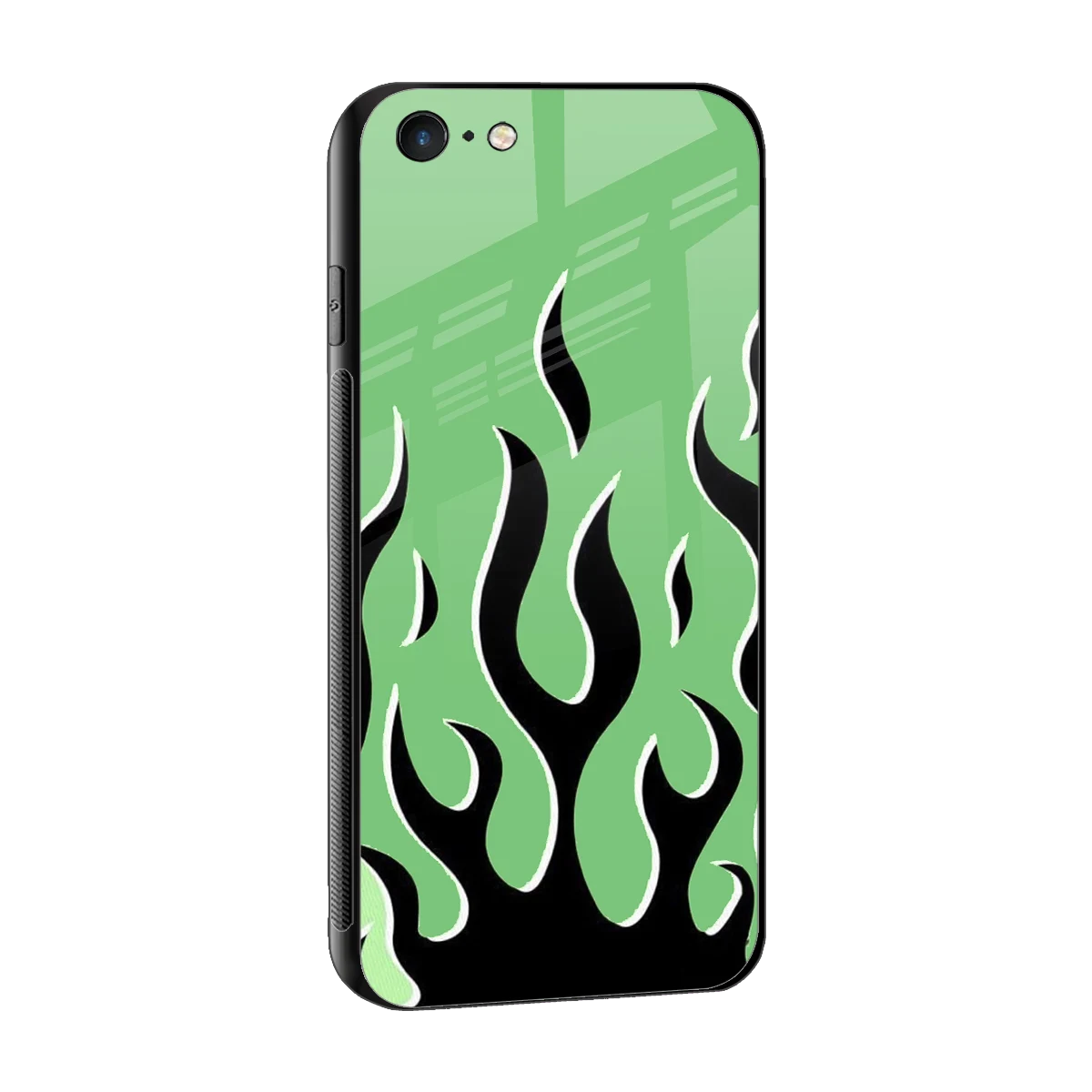 Y2K Retro Green Flames sleek iphone 6 cover with tempered glass back and TPU edges