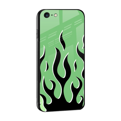 Y2K Retro Green Flames sleek iphone 6s plus cover with tempered glass back and TPU edges