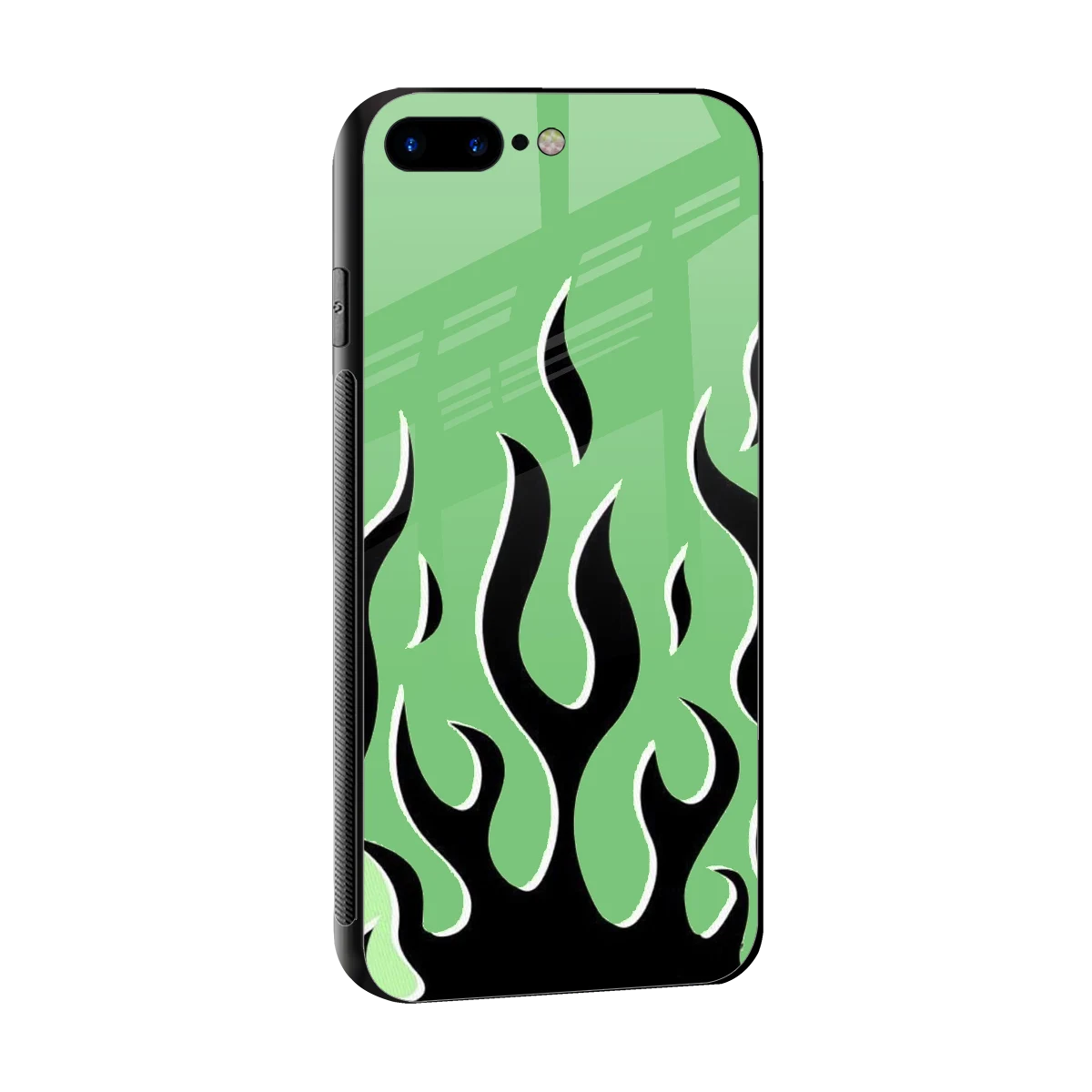 Y2K Retro Green Flames sleek iphone 7 plus cover with tempered glass back and TPU edges