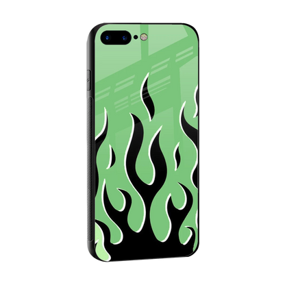 Y2K Retro Green Flames sleek iphone 8 plus cover with tempered glass back and TPU edges