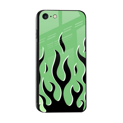 Y2K Retro Green Flames sleek iphone 7 cover with tempered glass back and TPU edges