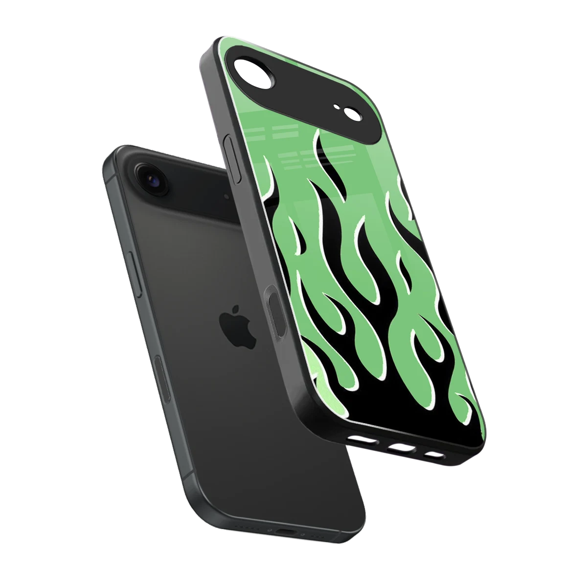 Y2K Retro Green Flames sleek iphone air cover with tempered glass back and TPU edges