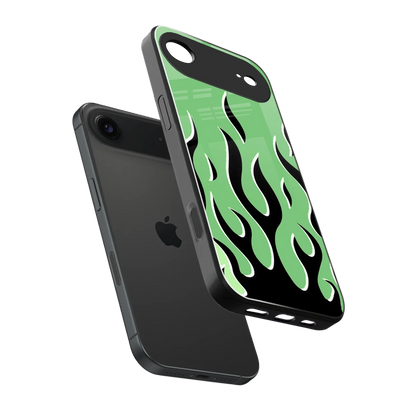 Y2K Retro Green Flames sleek iphone air cover with tempered glass back and TPU edges