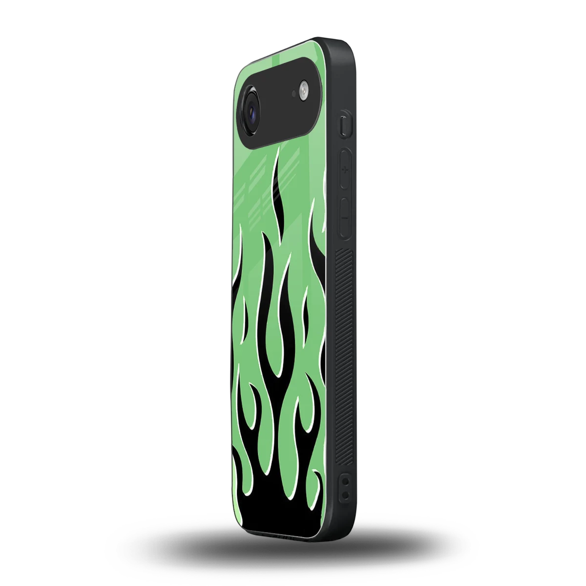 Y2K Retro Green Flames iphone air mobile cover | shockproof glass phone case
