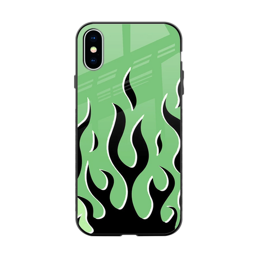 Y2K Retro Green Flames back phone cover | glass case for iphone x