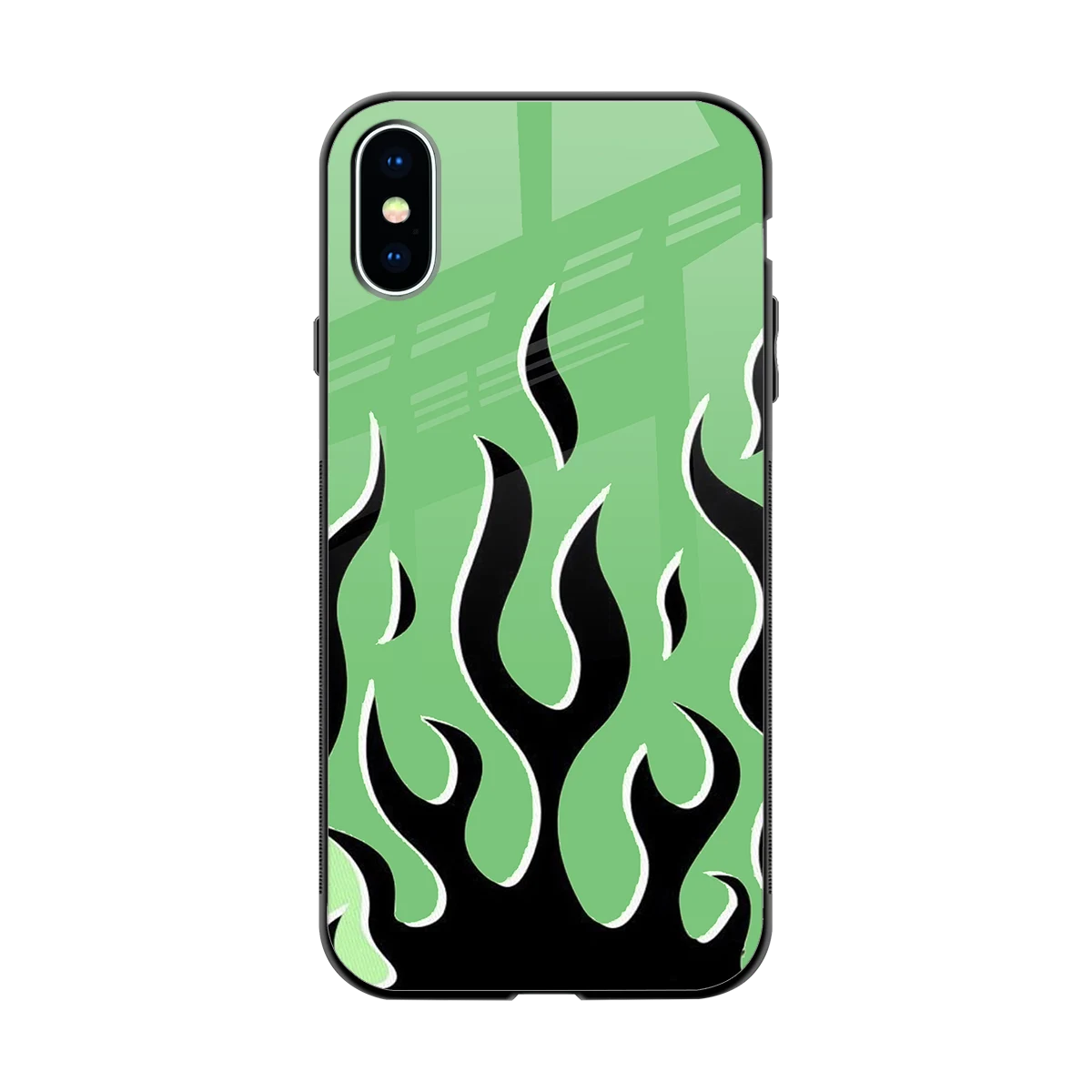 Y2K Retro Green Flames back phone cover | glass case for iphone xs