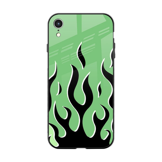 Y2K Retro Green Flames back phone cover | glass case for iphone xr