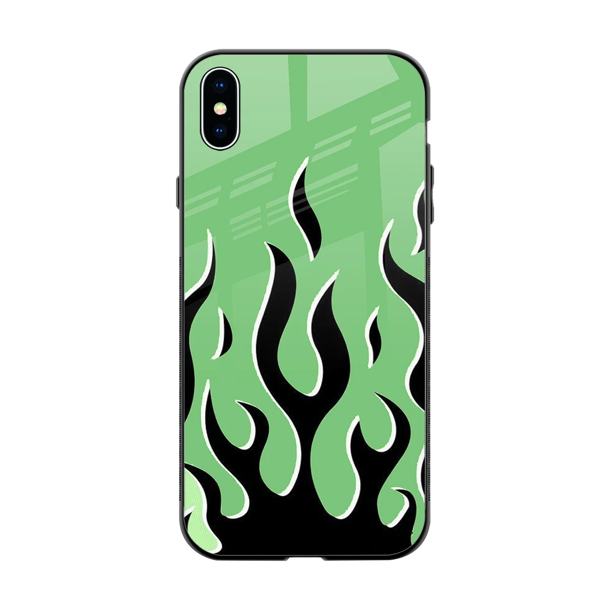 Y2K Retro Green Flames back phone cover | glass case for iphone xs max