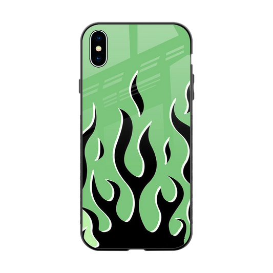 Y2K Retro Green Flames back phone cover | glass case for iphone xs max