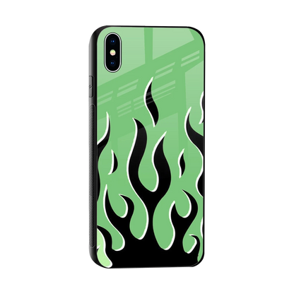 Y2K Retro Green Flames sleek iphone xs max cover with tempered glass back and TPU edges