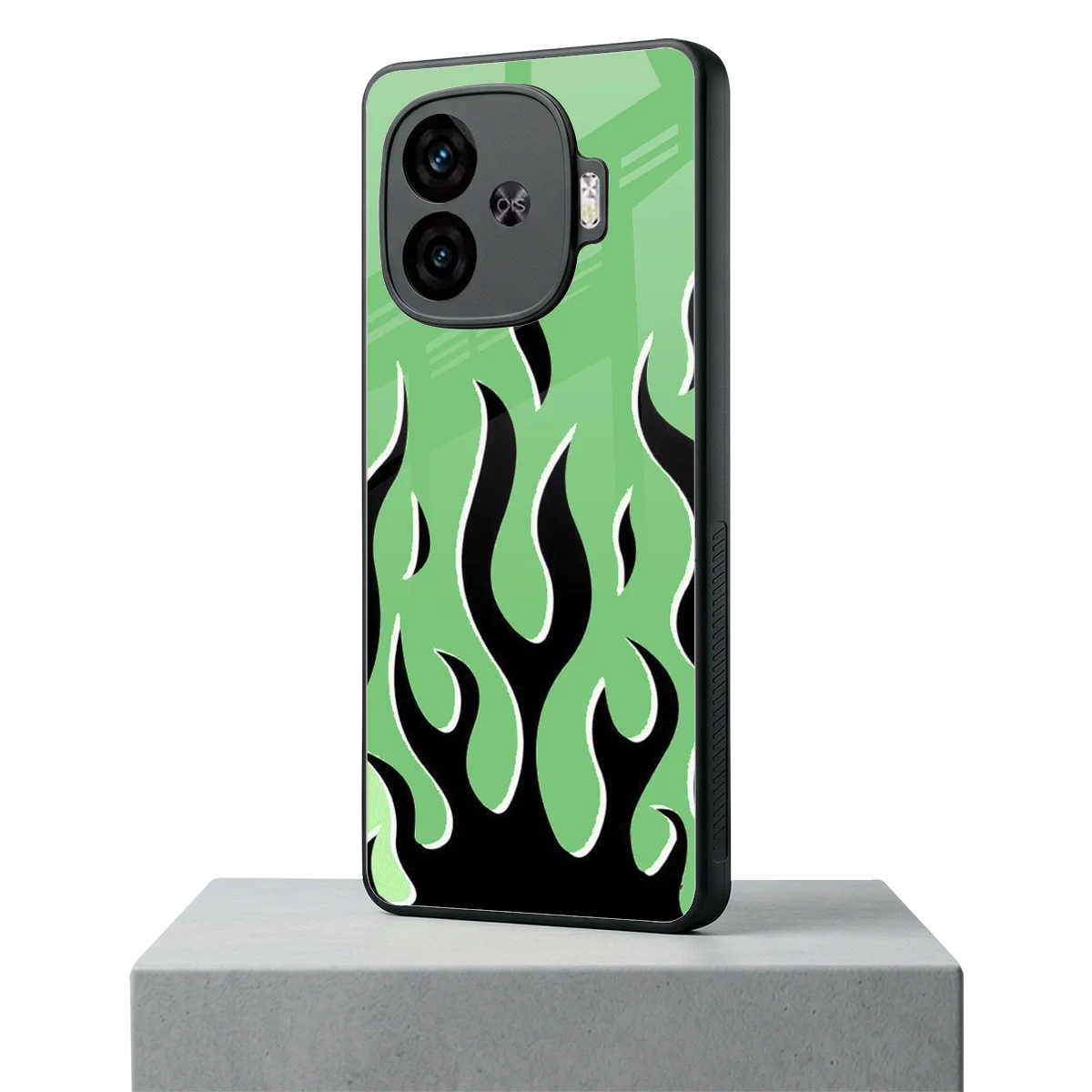 Y2K Retro Green Flames iqoo neo 10r 5g mobile cover | shockproof glass phone case