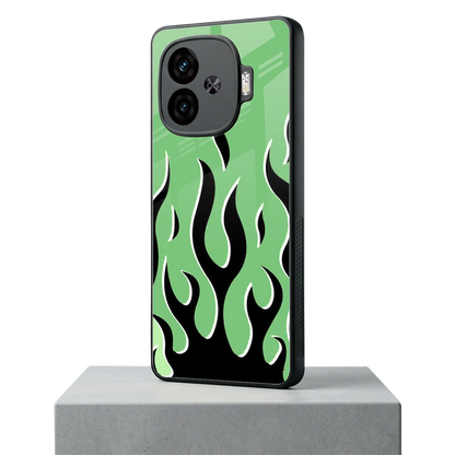 Y2K Retro Green Flames iqoo neo 10r 5g mobile cover | shockproof glass phone case