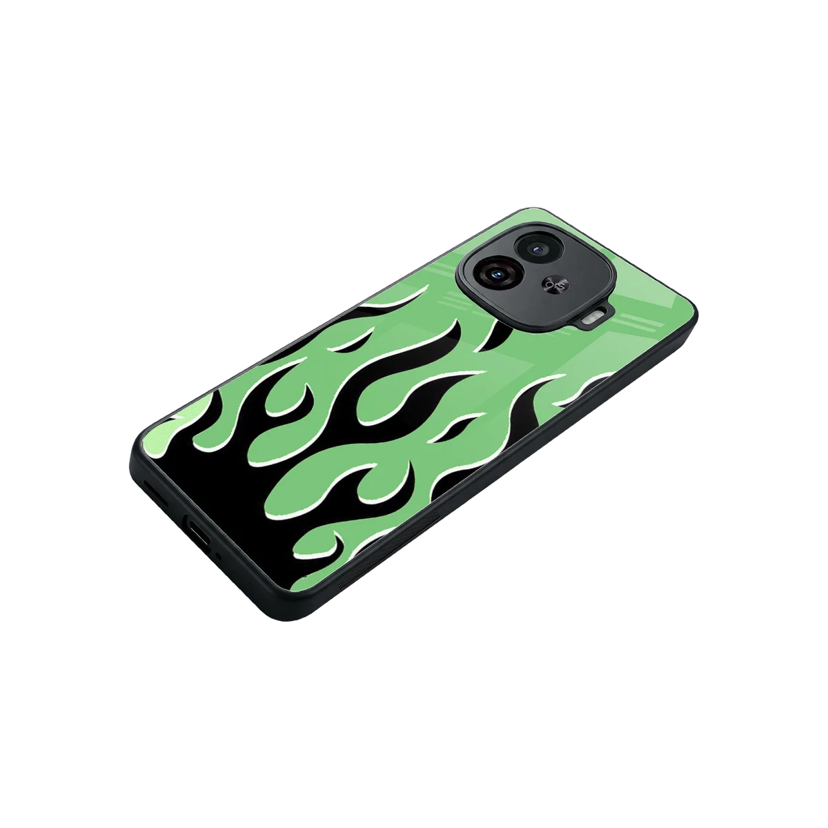 Y2K Retro Green Flames stylish phone case for iqoo neo 10r 5g | glossy glass and slim fit