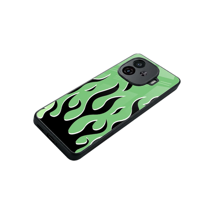 Y2K Retro Green Flames stylish phone case for iqoo neo 10r 5g | glossy glass and slim fit