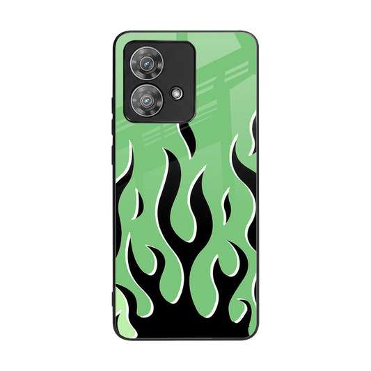 Y2K Retro Green Flames back phone cover | glass case for motorola edge 40 neo 5g