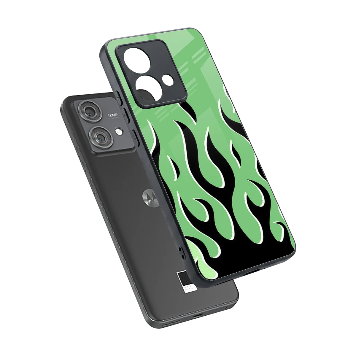 Y2K Retro Green Flames sleek motorola edge 40 neo 5g cover with tempered glass back and TPU edges