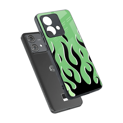 Y2K Retro Green Flames sleek motorola edge 40 neo 5g cover with tempered glass back and TPU edges