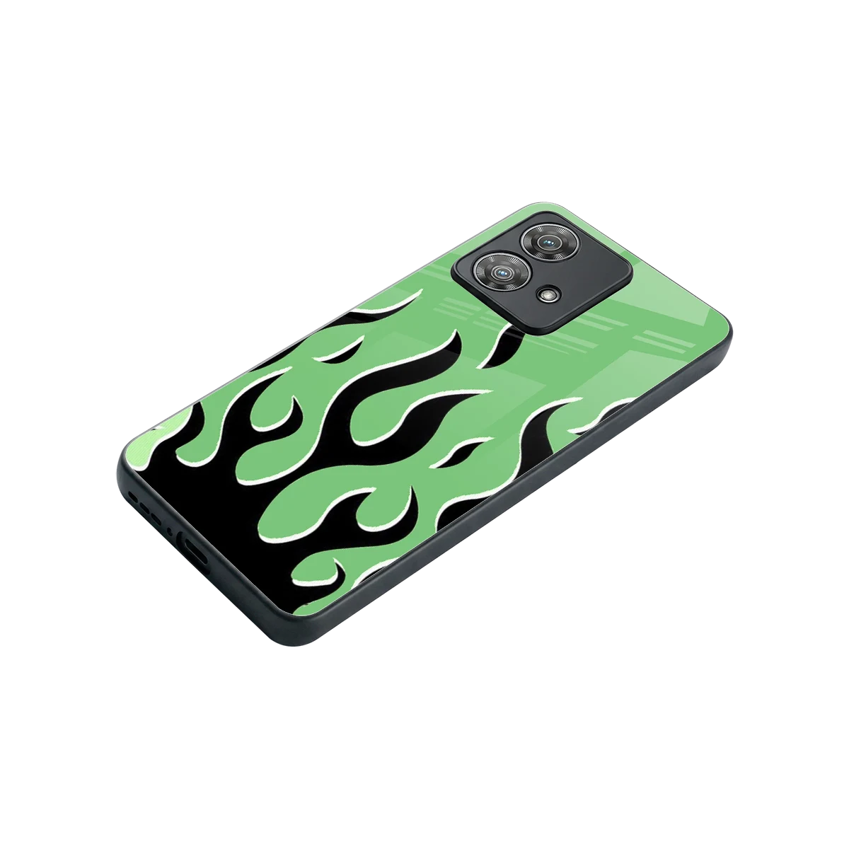 Y2K Retro Green Flames stylish phone case for motorola edge 40 neo 5g | glossy glass and slim fit