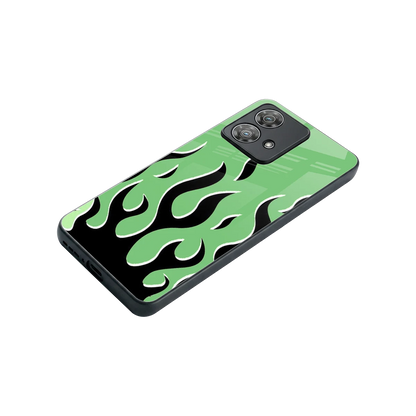 Y2K Retro Green Flames stylish phone case for motorola edge 40 neo 5g | glossy glass and slim fit