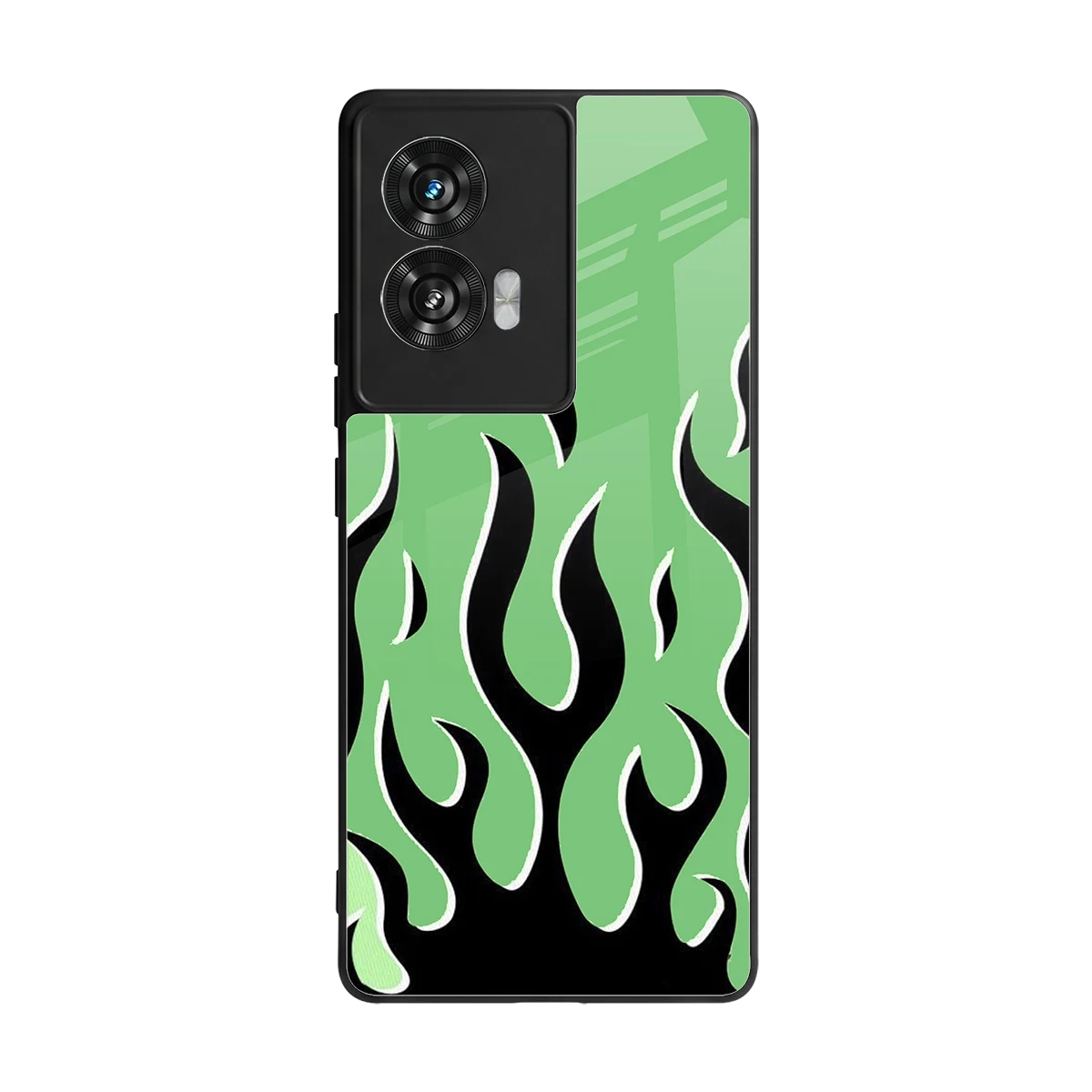 Y2K Retro Green Flames back phone cover | glass case for motorola edge 50 fusion
