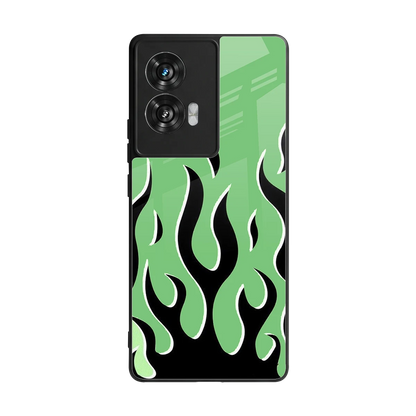 Y2K Retro Green Flames back phone cover | glass case for motorola edge 50 fusion