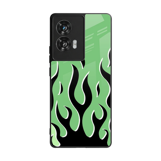 Y2K Retro Green Flames back phone cover | glass case for motorola edge 50 fusion