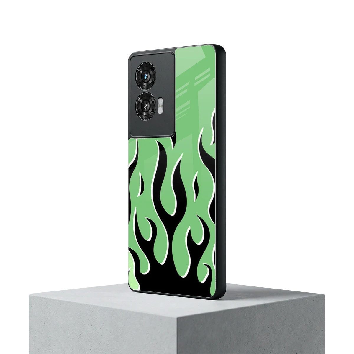 Y2K Retro Green Flames motorola edge 50 fusion mobile cover | shockproof glass phone case