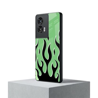 Y2K Retro Green Flames motorola edge 50 fusion mobile cover | shockproof glass phone case