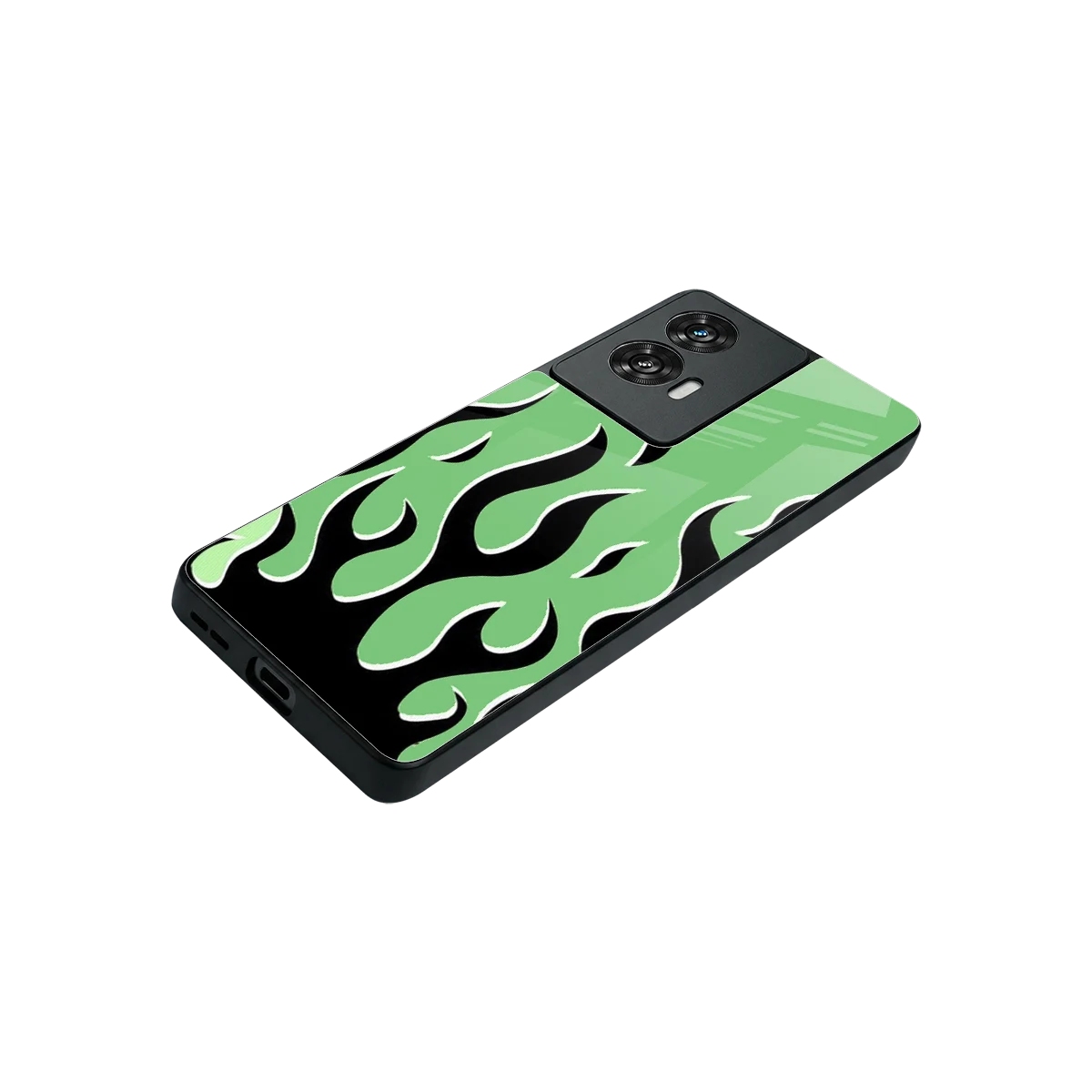 Y2K Retro Green Flames stylish phone case for motorola edge 50 fusion | glossy glass and slim fit
