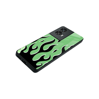 Y2K Retro Green Flames stylish phone case for motorola edge 50 fusion | glossy glass and slim fit