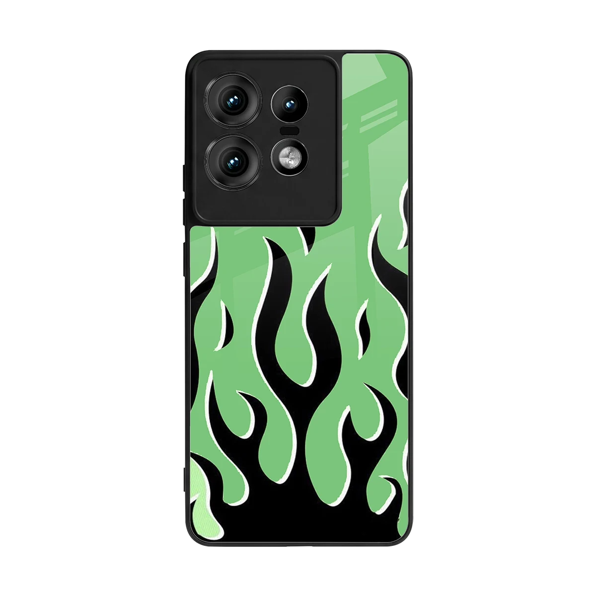Y2K Retro Green Flames back phone cover | glass case for motorola edge 50 pro