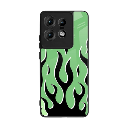 Y2K Retro Green Flames back phone cover | glass case for motorola edge 50 pro