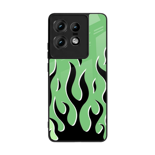 Y2K Retro Green Flames back phone cover | glass case for motorola edge 50 pro