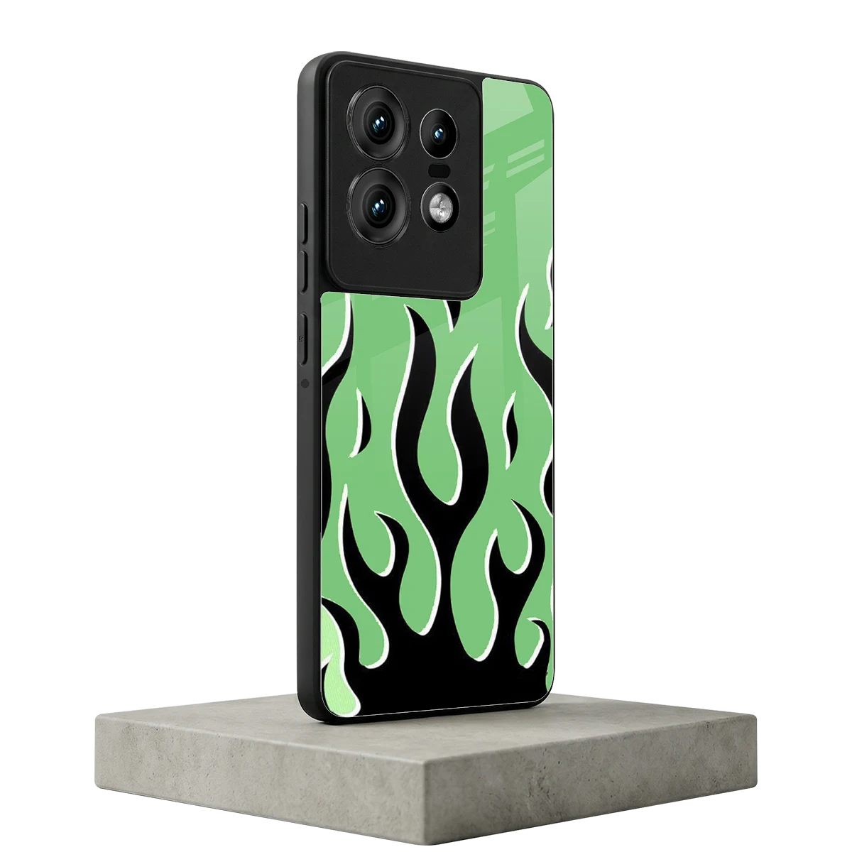 Y2K Retro Green Flames motorola edge 50 pro mobile cover | shockproof glass phone case