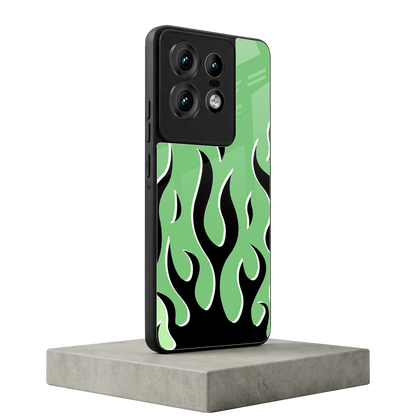 Y2K Retro Green Flames motorola edge 50 pro mobile cover | shockproof glass phone case