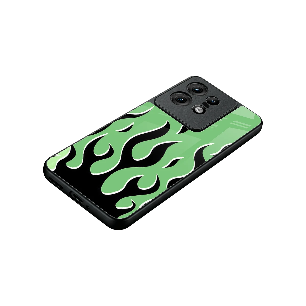 Y2K Retro Green Flames stylish phone case for motorola edge 50 pro | glossy glass and slim fit