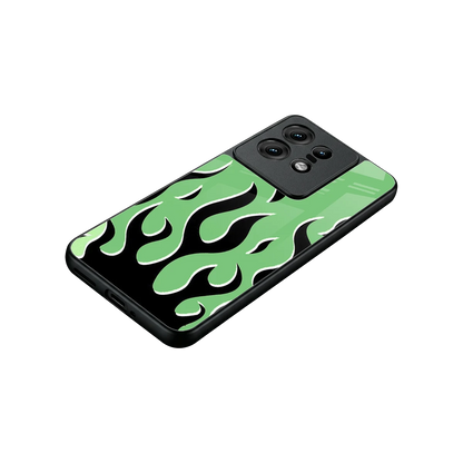 Y2K Retro Green Flames stylish phone case for motorola edge 50 pro | glossy glass and slim fit