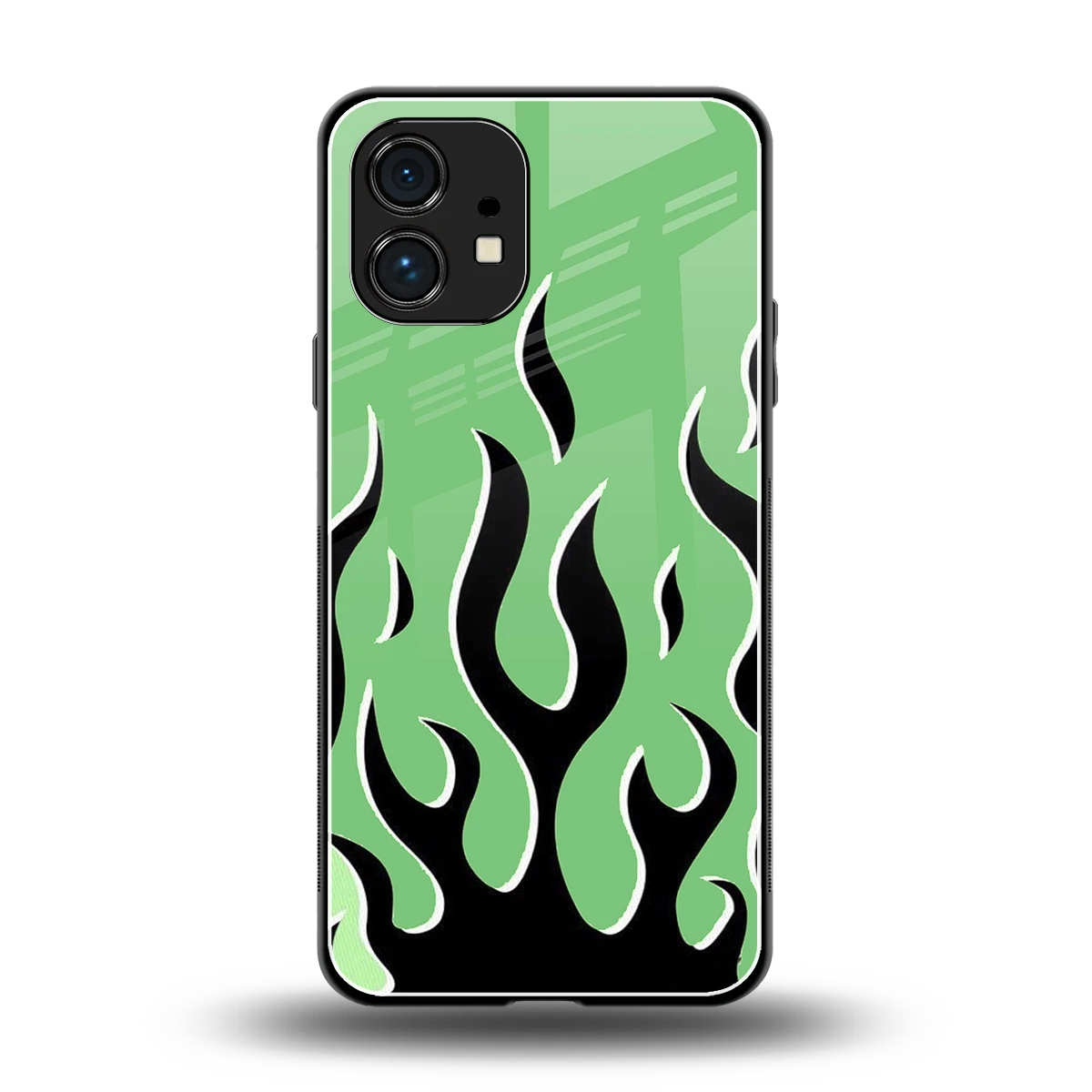 Y2K Retro Green Flames back phone cover | glass case for nothing phone 1