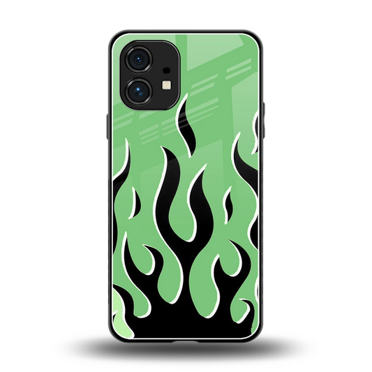 Y2K Retro Green Flames back phone cover | glass case for nothing phone 1