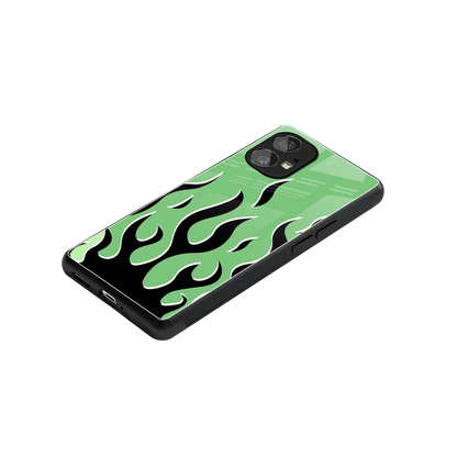 Y2K Retro Green Flames stylish phone case for nothing phone 1 | glossy glass and slim fit